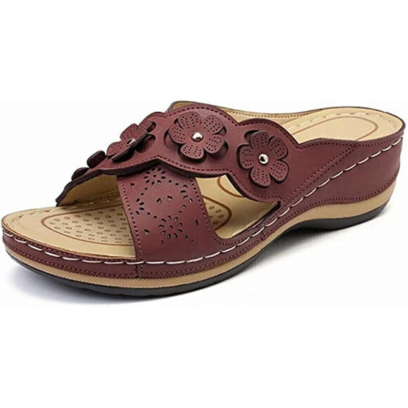 Floral Casual Wedge Sandals In Brown - Picture 3 of 5